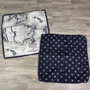 Tommy Hilfiger Nautical Ocean Map Euro Pillow Sham Navy Blue White - Lot of 2